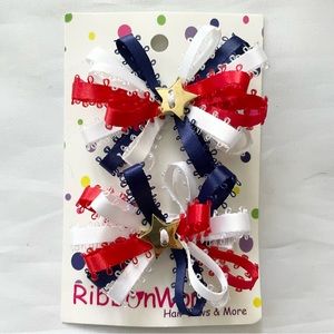 Set of 2 Patriotic loopy bows hairbows clips
